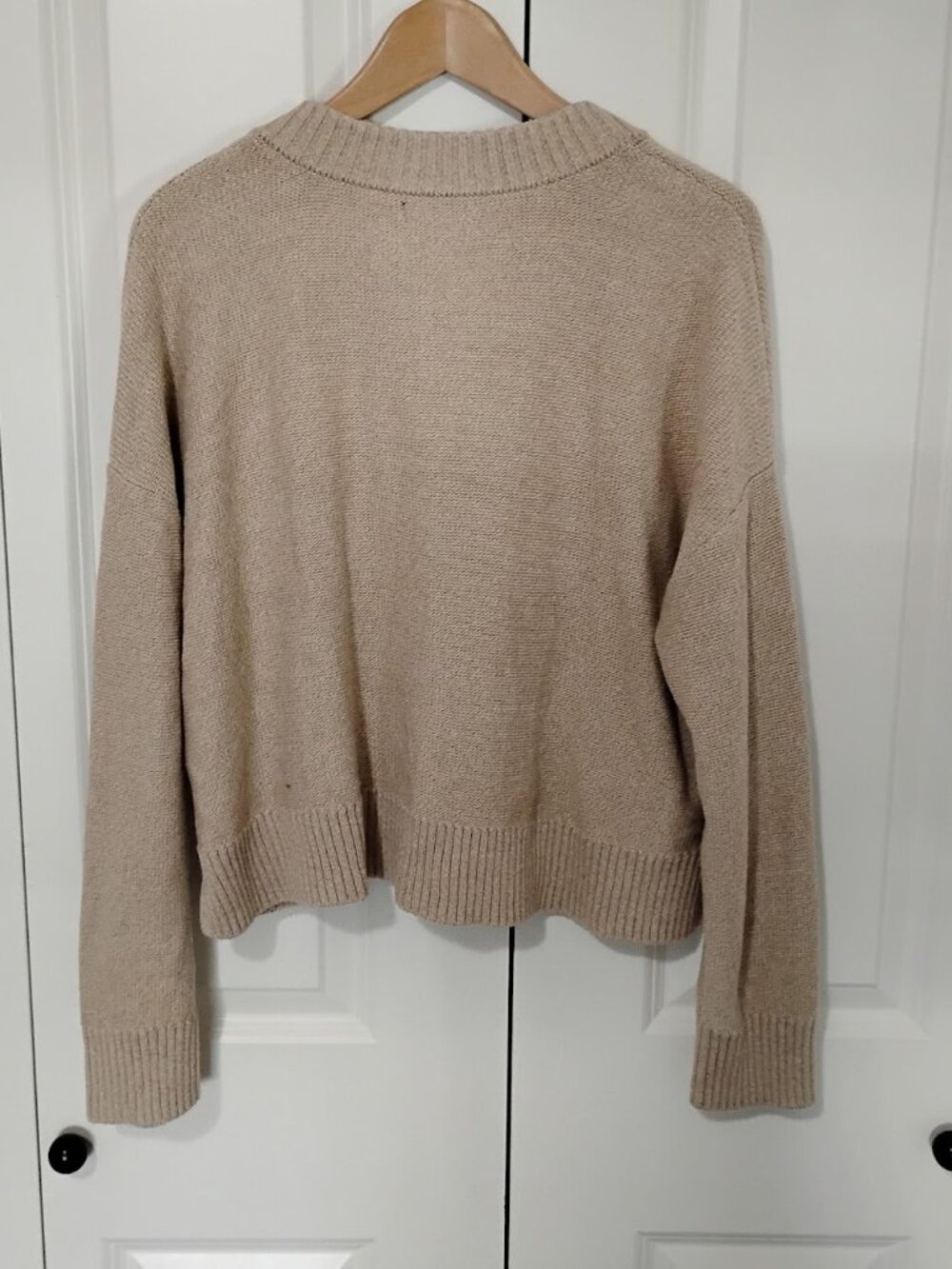 Quince Women's Beige 100% Organic Cotton Button-Front Knit Cropped Cardigan Sz L - Picture 3 of 5